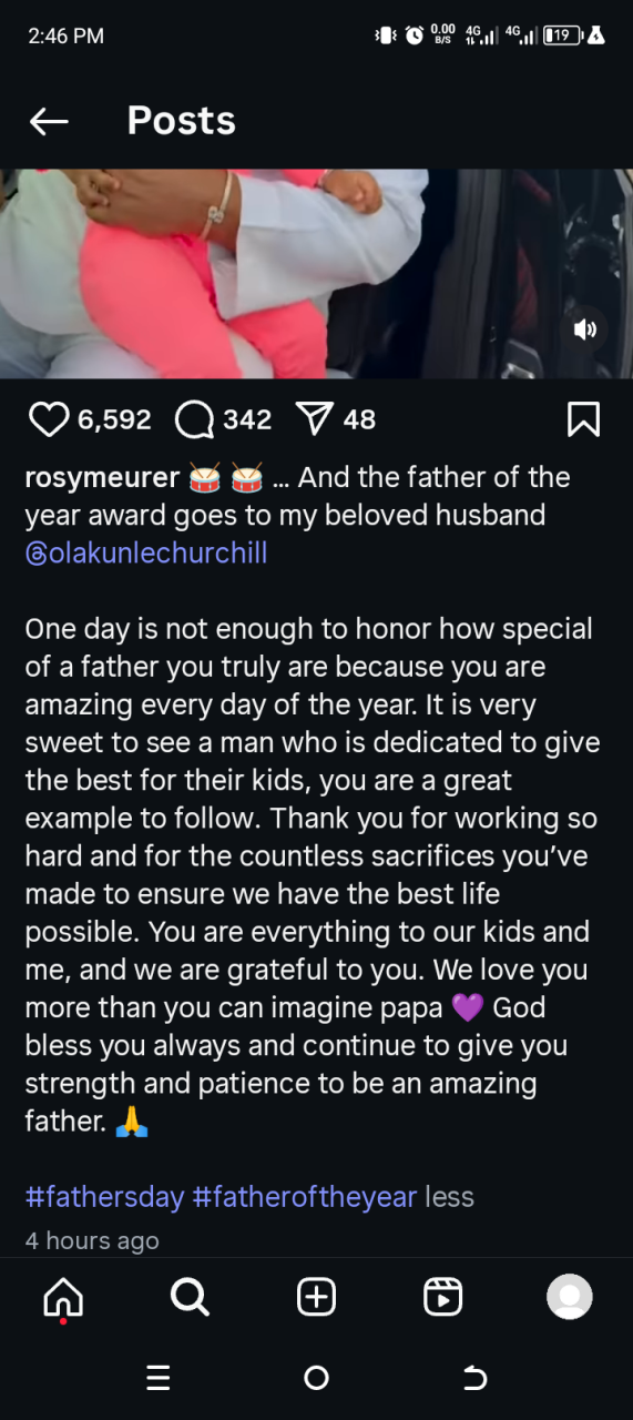 Rosy Meurer Pens Emotional Father’s Day Tribute to Husband Olakunle Churchill Rosy Meurer Pens Emotional Father’s Day Tribute to Husband Olakunle Churchill