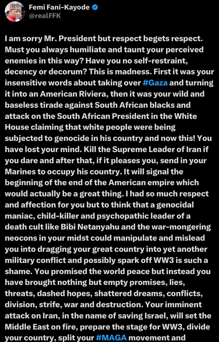 Trump Said They Know Where The Iran Supreme Leader Is Hiding, He Is An Easy Target, FFK Reacts After Trump Said They Know Where The Iran Supreme Leader Is Hiding, He Is An Easy Target, FFK Reacts After