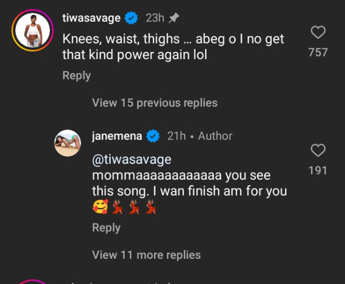 I Don't Have The Power To Be On Top Of A Man Again-Tiwa Savage Tells Janemena I Don't Have The Power To Be On Top Of A Man Again-Tiwa Savage Tells Janemena