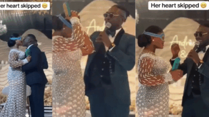 “This is not funny at all” – Bride shocked after thinking she kissed the wrong man during blindfolded wedding game (Video)