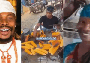 Mixed reactions as Asake’s baby mama Khadijat spotted selling roasted corn (Viral-Video)
