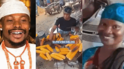 Mixed reactions as Asake’s baby mama Khadijat spotted selling roasted corn (Viral-Video)
