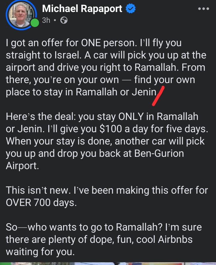 I Got An Offer For One Person, I’ll fly you Straight To Israel. A Car Will Pick You Up- Rapaport