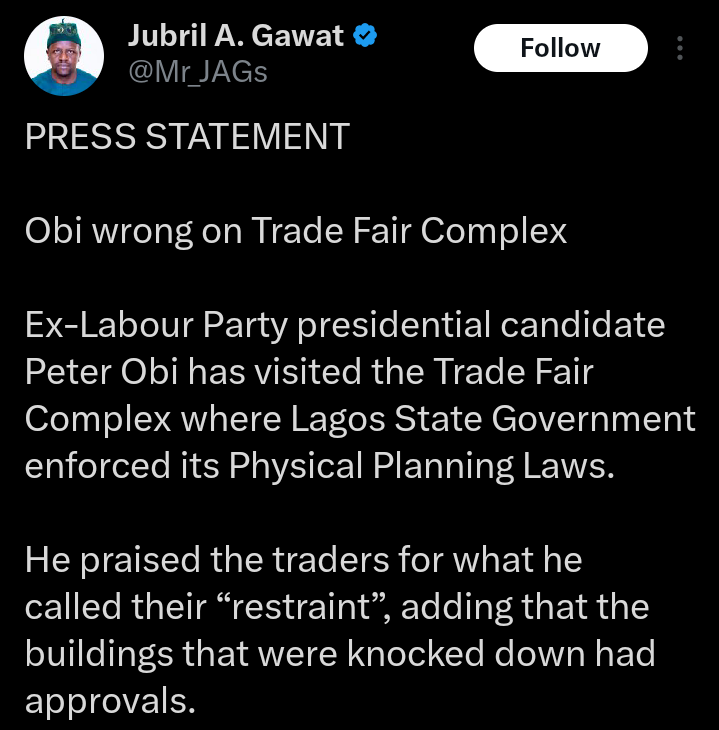 Obi: When Officials Visited Complex, Gates Were Locked Against Them, They Were Beaten Up- Lagos Govt Obi: When Officials Visited Complex, Gates Were Locked Against Them, They Were Beaten Up- Lagos Govt